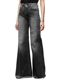 Minetom Damen Jeans Bootcut Jeanshose Mit Hohem Bund Casual Lange Mode Hose Weite Schlaghosen Retro Stil Denim Hose Schwarz Large von Minetom