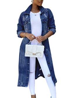 Minetom Damen Jeans Denim Jacke Blouson Übergangsjacke Mantel Outwear Trenchcoat Frühling Lange Cut Out OversizeJacke Jacken G Dunkelblau 42 von Minetom