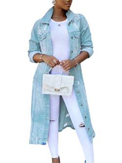 Minetom Damen Jeans Denim Jacke Blouson Übergangsjacke Mantel Outwear Trenchcoat Frühling Lange Cut Out OversizeJacke Jacken G Hellblau 48 von Minetom