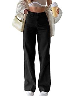 Minetom Damen Jeans Hose High Waist Y2K Style Harajuku E-Girl Streetwear Casual Pants Baggy Vintage Flare Denim Hose I1 Schwarz L von Minetom