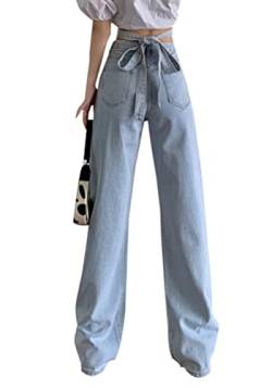 Minetom Damen Jeans Hose Stretch Lose Druck Straight Leg Denim Jeanshosen Vintage Hose mit Weitem Bein Streetwear C Blau XL von Minetom