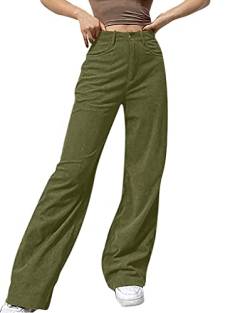 Minetom Damen Jeans Hose Y2K Vintage Hoher Taille E-Girl Streetwear Hose Casual Pants Weitem Bein Denim Hosen Cordhose C1 Grün M von Minetom