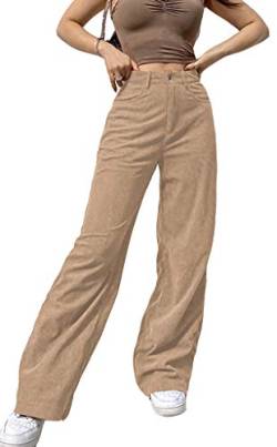 Minetom Damen Jeans Hose Y2K Vintage Hoher Taille E-Girl Streetwear Hose Casual Pants Weitem Bein Denim Hosen Cordhose C1 Hellbraun M von Minetom