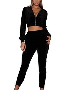 Minetom Damen Jogginganzug Wellnessanzug Hausanzug Jogger Langarm Hoodies Sweatshirt Streetwear Schwarz DE 40 von Minetom