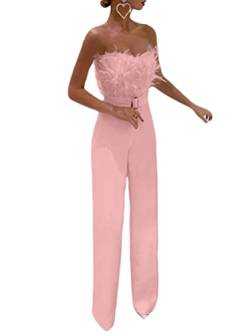 Minetom Damen Jumpsuit Elegant Langarm Schulterfrei Trägerlos Cocktail Party Festlich Overalls Hosenanzug Playsuit Lang Romper B Rosa S von Minetom