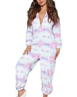 Minetom Damen Jumpsuit Kuschelig Einteiler Schlafanzug Drucken Pyjama Mit Kapuze Overall Weihnachten Schlafanzug Lang Weihnachtspyjama Hausanzug Freizeitanzug A Mehrfarbig XS von Minetom