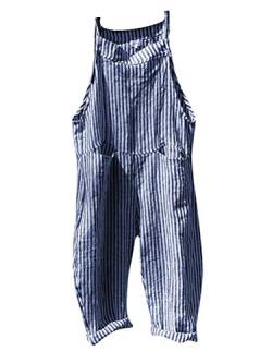 Minetom Damen Jumpsuit Overalls Frauen Streifen Latzhosen Blau 42 von Minetom