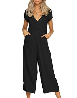 Minetom Damen Jumpsuit Sommer Overall Sexy Gestreiften Hosenanzug Ärmellos Playsuit Breites Bein Romper Schwarz DE 38 von Minetom