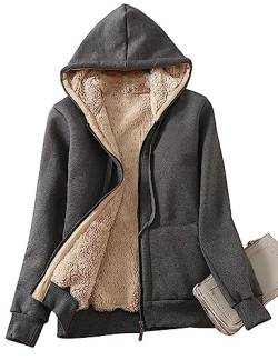 Minetom Damen Kapuzenjacke Kuschelig Warmer Innenfutter Sweatjacke Reißverschluss Kapuzenpullover Basic Bequem Outwear Frauen Hoodie Oberteile mit Kapuzen und Zip Herbst Winter A Dunkelgrau XXL von Minetom