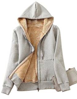 Minetom Damen Kapuzenjacke Kuschelig Warmer Innenfutter Sweatjacke Reißverschluss Kapuzenpullover Basic Bequem Outwear Frauen Hoodie Oberteile mit Kapuzen und Zip Herbst Winter A Grau M von Minetom