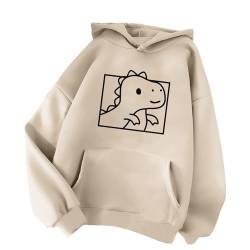 Minetom Damen Kapuzenpullover Langarm Hoodie Kawaii Dinosaurier Hoodies Pulli Teenager Mädchen Mode Casual Sweatshirt Herbst Winter Warme Oberteile mit Kapuze Kordel und Taschen E Beige M von Minetom