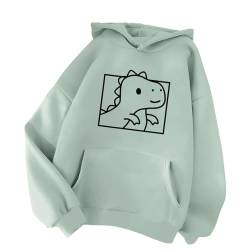 Minetom Damen Kapuzenpullover Langarm Hoodie Kawaii Dinosaurier Hoodies Pulli Teenager Mädchen Mode Casual Sweatshirt Herbst Winter Warme Oberteile mit Kapuze Kordel und Taschen E Grün L von Minetom