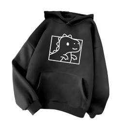 Minetom Damen Kapuzenpullover Langarm Hoodie Kawaii Dinosaurier Hoodies Pulli Teenager Mädchen Mode Casual Sweatshirt Herbst Winter Warme Oberteile mit Kapuze Kordel und Taschen E Schwarz L von Minetom