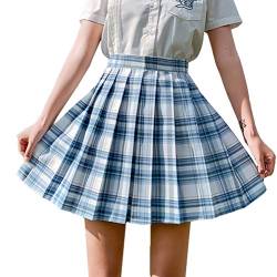 Minetom Damen Kariert Kilt-Rock Faltenröcke Tartan Minirock Hohe Taille Kurz Skirt Skater Rock Informell Mini Glocken Rock Blau XS von Minetom