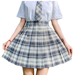 Minetom Damen Kariert Kilt-Rock Faltenröcke Tartan Minirock Hohe Taille Kurz Skirt Skater Rock Informell Mini Glocken Rock Grau XS von Minetom