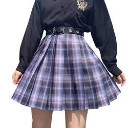 Minetom Damen Kariert Kilt-Rock Faltenröcke Tartan Minirock Hohe Taille Kurz Skirt Skater Rock Informell Mini Glocken Rock Violett L von Minetom