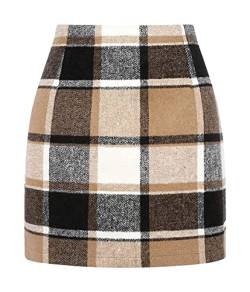 Minetom Damen Kariert Röcke Büro Rock Bleistift Figurbetont Minirock Mit Plaid A Linie Hohe Taille Herbstrock Herbst Kurze Freizeitrock Bleistiftrock Arbeitsrock A Dunkler Khaki XL von Minetom