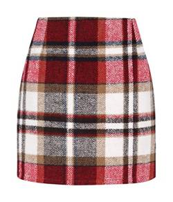 Minetom Damen Kariert Röcke Büro Rock Bleistift Figurbetont Minirock Mit Plaid A Linie Hohe Taille Herbstrock Herbst Kurze Freizeitrock Bleistiftrock Arbeitsrock A Rot XL von Minetom