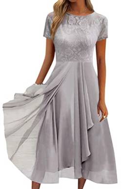 Minetom Damen Kleider Spitzenkleid Chiffon Cocktailkleid Festliches Ballkleid Brautjungfernkleider Für Hochzeit Midi Abendkleider A Grau S von Minetom