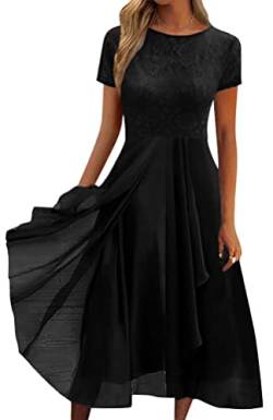 Minetom Damen Kleider Spitzenkleid Chiffon Cocktailkleid Festliches Ballkleid Brautjungfernkleider Für Hochzeit Midi Abendkleider A Schwarz L von Minetom