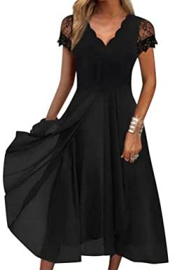 Minetom Damen Kleider Spitzenkleid Chiffon Cocktailkleid Festliches Ballkleid Brautjungfernkleider Für Hochzeit Midi Abendkleider E Schwarz M von Minetom