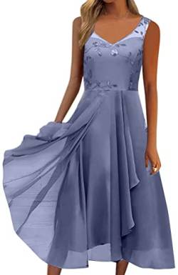 Minetom Damen Kleider Spitzenkleid Chiffon Cocktailkleid Festliches Ballkleid Brautjungfernkleider Für Hochzeit Midi Abendkleider M Blau XXL von Minetom