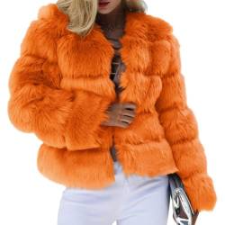 Minetom Damen Kunstpelz Mantel Kurzer Winterjacke Elegant Langarm Fleece Warm Winter Jacke Parka Plüschjacke Einfarbig Wintermantel A Orange XL von Minetom