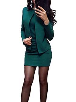 Minetom Damen Langarm Bodycon Mini Kleid und Jacke 2 Stücke Herbst Winter Cardigan Elegant Sexy Büro Party Cocktail Business Abendkleid Bleistftkleid A Grün 36 von Minetom