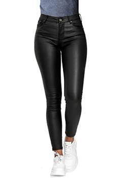 Minetom Damen Lederhose Sexy PU Leder Look Skinny Leggings Hochwertige High Waist Stretch Optik Schwarz Schlank Hose Kunstlederhose Treggins Push Up Effekt Pants Jeanshose A Schwarz XXL z von Minetom