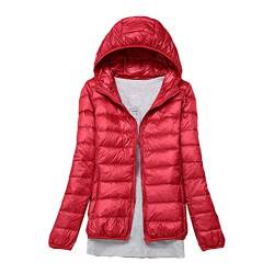 Minetom Damen Leichte Daunenjacke Mit Kapuze Steppjacke Leichter Daunenmantel Daunen Winterjacke Leicht Ultraleichte Frauen Federleichte Softdaunenjacke Übergangsjacke Herbst A Rot 3XL von Minetom