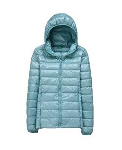 Minetom Damen Mädchen Daunenjacke Warm mit Kapuze Leicht Wasserabweisend Packable Quilted Tragbar Steppmantel Winter Parka in Vielen Farben Hellblau 42 von Minetom