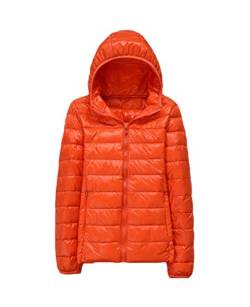 Minetom Damen Mädchen Daunenjacke Warm mit Kapuze Leicht Wasserabweisend Packable Quilted Tragbar Steppmantel Winter Parka in Vielen Farben Orange 46 von Minetom