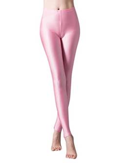 Minetom Damen Mädchen Glanz Leggings Tanz Leggings Glänzend Slim Fit Fitnesshose Skinny Stretch Elastisch Sport Training Fitness Yoga Hosen Rosa L von Minetom