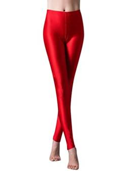 Minetom Damen Mädchen Glanz Leggings Tanz Leggings Glänzend Slim Fit Fitnesshose Skinny Stretch Elastisch Sport Training Fitness Yoga Hosen Rot L von Minetom