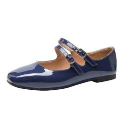 Minetom Damen Mädchen Mary Jane Elegant Schnalle Flache Ballerinas Bequeme Party Hochzeit Flats Schuhe A Dunkelblau 42 EU von Minetom