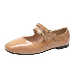 Minetom Damen Mädchen Mary Jane Elegant Schnalle Flache Ballerinas Bequeme Party Hochzeit Flats Schuhe A Khaki 35 EU von Minetom