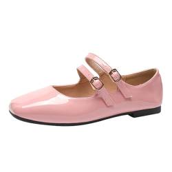 Minetom Damen Mädchen Mary Jane Elegant Schnalle Flache Ballerinas Bequeme Party Hochzeit Flats Schuhe A Rosa 43 EU von Minetom