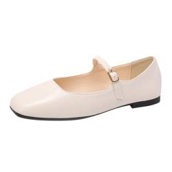 Minetom Damen Mädchen Mary Jane Elegant Schnalle Flache Ballerinas Bequeme Party Hochzeit Flats Schuhe B Weiß 39 EU von Minetom