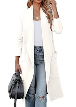 Minetom Damen Mantel Revers Mantel Lang Trenchcoat Cardigan Wasserfall Übergangsjacke Front Offen Herbst Winter Jacke Outwear mit Taschen A Weiß XL von Minetom