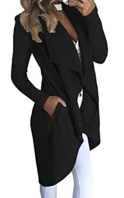 Minetom Damen Maxi Offene Cardigan Strickjacke Asymmetrisch Strickmantel Mantel mit Tasche Schwarz DE 46 von Minetom