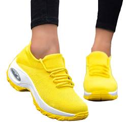 Minetom Damen Mesh Laufschuhe Turnschuhe Sportschuhe Sneaker Running Tennis Schuhe Straßenlaufschuhe Dämpfung Leichtgewichts Atmungsaktiv Walkingschuhe Outdoor Fitness Jogging A Gelb 37 EU von Minetom