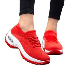 Minetom Damen Mesh Laufschuhe Turnschuhe Sportschuhe Sneaker Running Tennis Schuhe Straßenlaufschuhe Dämpfung Leichtgewichts Atmungsaktiv Walkingschuhe Outdoor Fitness Jogging A Rot 36 EU von Minetom