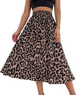 Minetom Damen Midi Plisseerock Leopard Faltenrock Elastisch Herbst Rock Midirock A Linie Hohe Taille Retro Swing Rock B Leopard M von Minetom