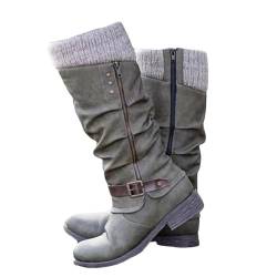 Minetom Damen Overknee Stiefel Stiefeletten Gefüttert Winter Langschaft Boots Reitstiefel Niedrige Lange Stiefel Mit Absatz Schnalle Winterschuhe Reißverschluss Schuhe B Grün 39 EU von Minetom