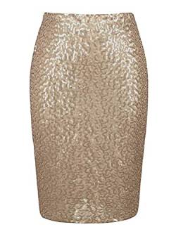 Minetom Damen Pailletten Rock Bleistiftrock Hohe Taille Glitzer Meerjungfrau Rock Bodycon Midi Skirt A Champagner XXL von Minetom