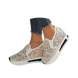 Minetom Damen Pailletten Slip On Sneaker Low Glitter Loafers Outdoor Freizeitschuhe Walkingschuhe Plateauschuhe A Gelb 39 EU von Minetom