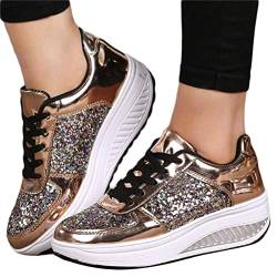 Minetom Damen Pailletten Sneaker Flach Schuhe Freizeit Schnürer Sportschuhe Glänzende Schuhe Laufschuhe Sneaker A Gold 39 EU von Minetom