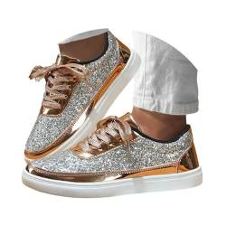 Minetom Damen Pailletten Sneaker Glitzer Schuhe Flache Low Outdoor Laufschuhe Schnürsenkel Walkingschuhe Sportschuhe C Gold 41 EU von Minetom