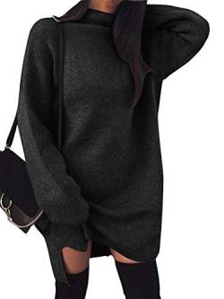 Minetom Damen Pullover Kleider Mode Minikleid Winterkleider Strickkleider Langarm Warm Oversize Stricksweat Strickpullover Lose Sweatkleid (DE 46, Schwarz) von Minetom