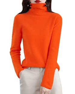 Minetom Damen Pullover Wolle Rollkragenpullover Strickpullover Elegant Herbst Winter Pulli Langarm Oberteile Tops Orange L von Minetom